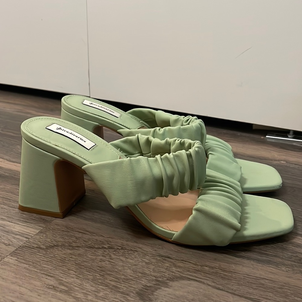 Sage Green Ruched Sandal Heel with Double Strap